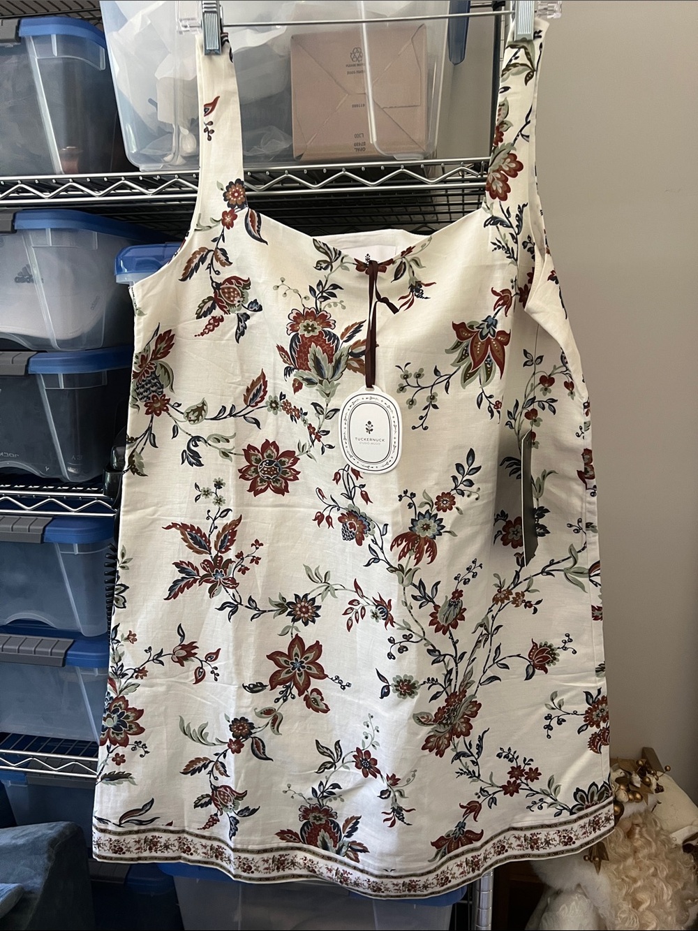 Tuckernuck Cream Floral Mini Dress with Red and Green Accents